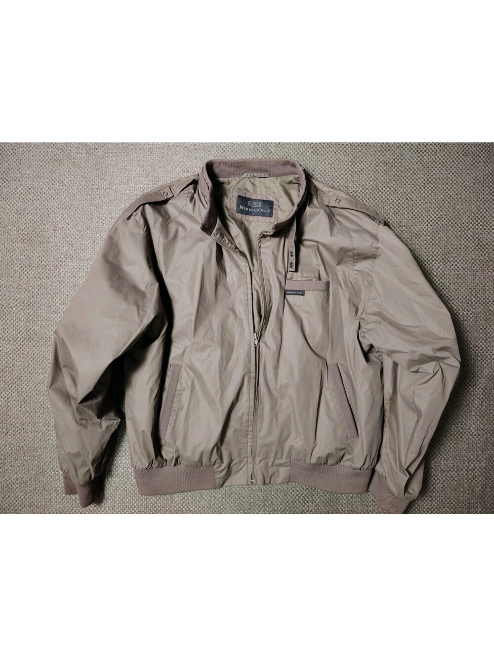 Vintage Members Only Iconic Racer Jacket Mens 42 L Bomber Windbreaker Taupe
